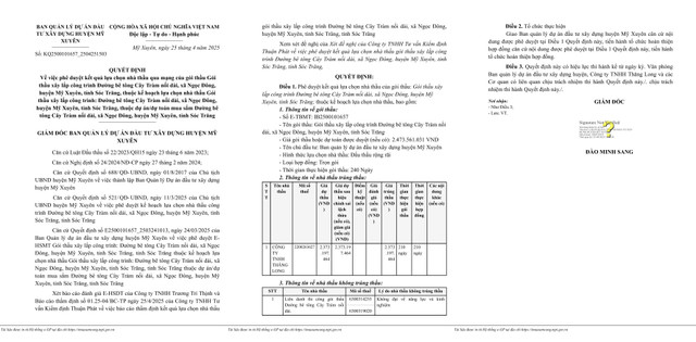Sóc Trăng: Công ty Thăng Long trúng thầu thi công đường bê tông Cây Tràm Soc Trang: Cong ty Thang Long trung thau thi cong duong be tong Cay Tram