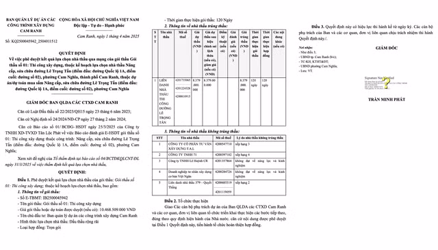 Goi thau nang cap duong Le Trong Tan hon 8 ty tai Ban Cam Ranh ve tay ai?