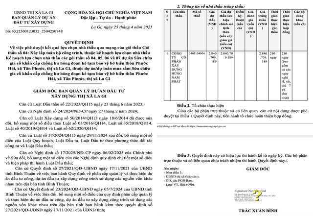 Nang luc Cty Hung Nam Phat lien tiep trung nhieu goi thau tai Binh Thuan