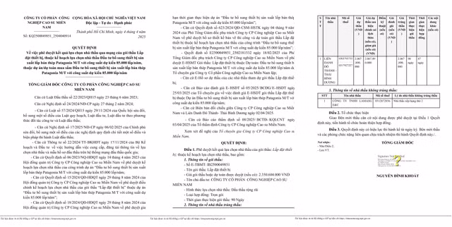 Nha thau nao trung goi lap dat thiet bi cua Cao su mien Nam?