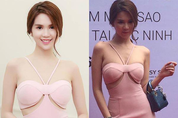 Những lần để lộ vòng một phẳng lì khiến Ngọc Trinh mất điểm trong mắt người hâm mộ. Ảnh: Khám phá