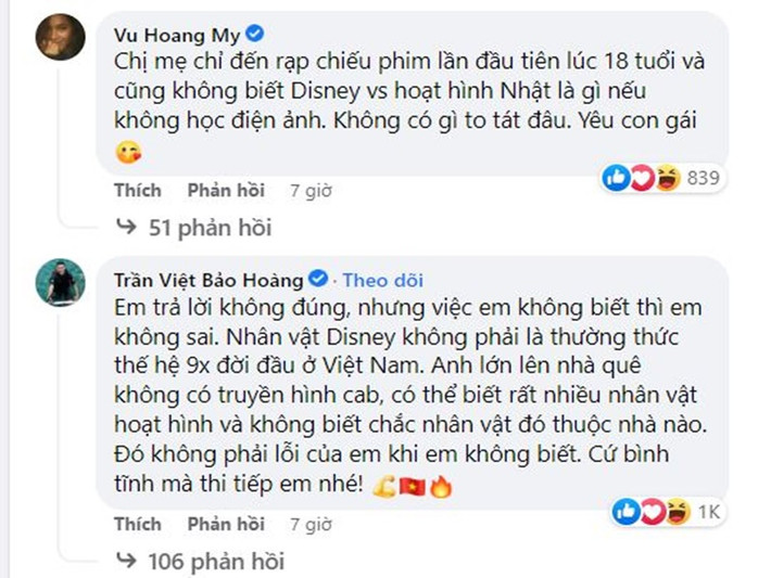 Trước chia sẻ của Kim Duyên, Á hậu Hoàng My, CEO Trần Việt Bảo Hoàng để lại bình luận động viên nàng á hậu. Ảnh chụp màn hình