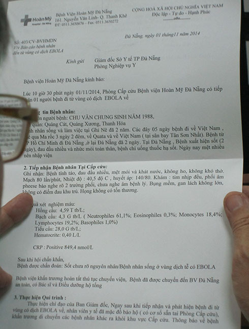 Kết luận ban đầu của Bệnh viện Hoàn Mỹ Đà Nẵng - Ảnh: Trường Trung. Kết luận ban đầu của Bệnh viện Hoàn Mỹ Đà Nẵng - Ảnh: Trường Trung.