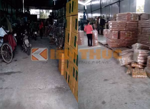 Nhiều bịch bim bim bị công nhân vứt xuống nền đất.