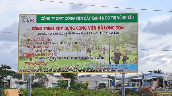 Bảng thông tin Dự án xây dựng công viên xã Long Sơn (TP Vũng Tàu) Bảng thông tin Dự án xây dựng công viên xã Long Sơn (TP Vũng Tàu)