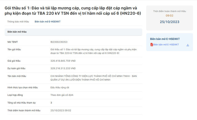 Ai sẽ thắng gói thầu hơn 329 tỷ đồng của Tổng công ty Điện lực TP HCM? Ai se thang goi thau hon 329 ty dong cua Tong cong ty Dien luc TP HCM?