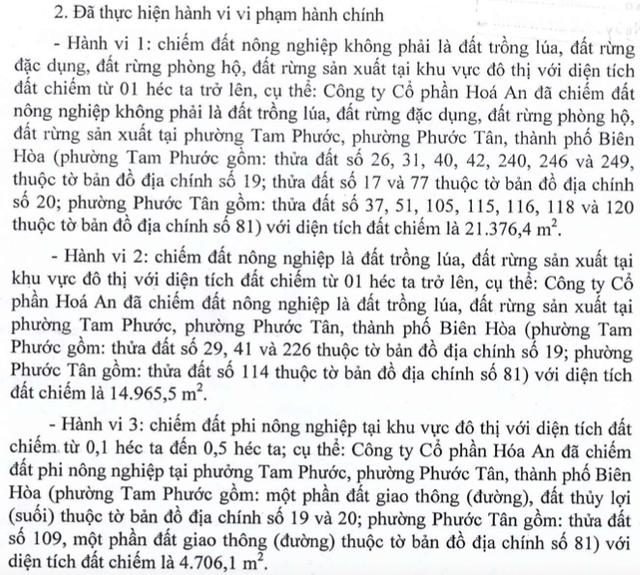 Chiem hon 41.000m2 dat, Hoa An bi phat 600 trieu va nop lai 3,5 ty