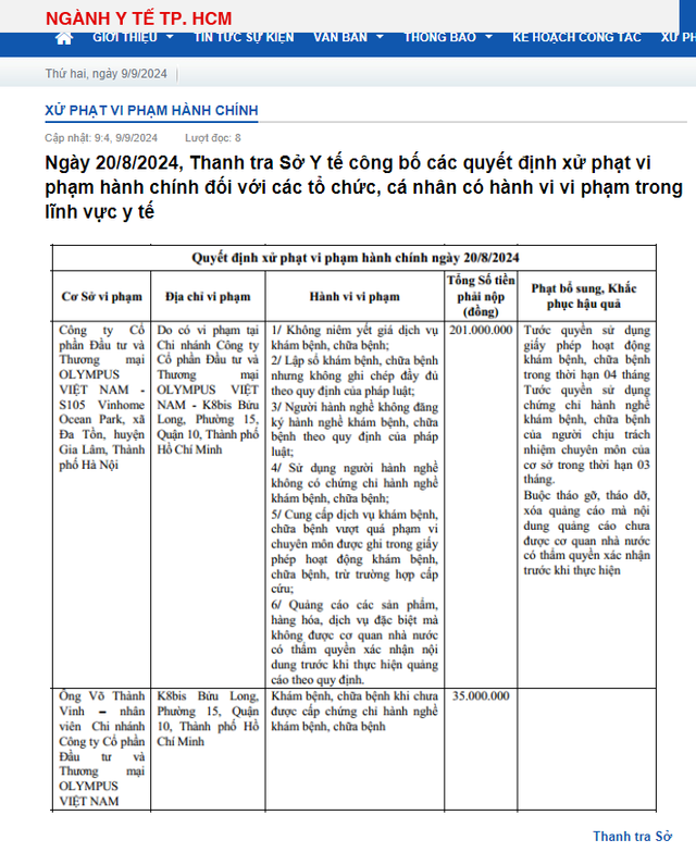 Nhiều sai phạm tại Phòng khám da liễu của Công ty Olympus Việt Nam Nhieu sai pham tai Phong kham da lieu cua Cong ty Olympus Viet Nam