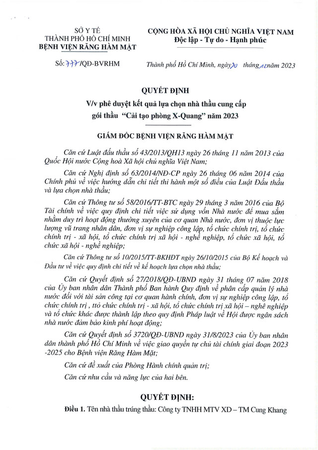 Công ty Cung Khang trúng loạt gói thầu tại BV Răng Hàm Mặt TP HCM? - Hình 2 Cong ty Cung Khang trung loat goi thau tai BV Rang Ham Mat TP HCM?-Hinh-2