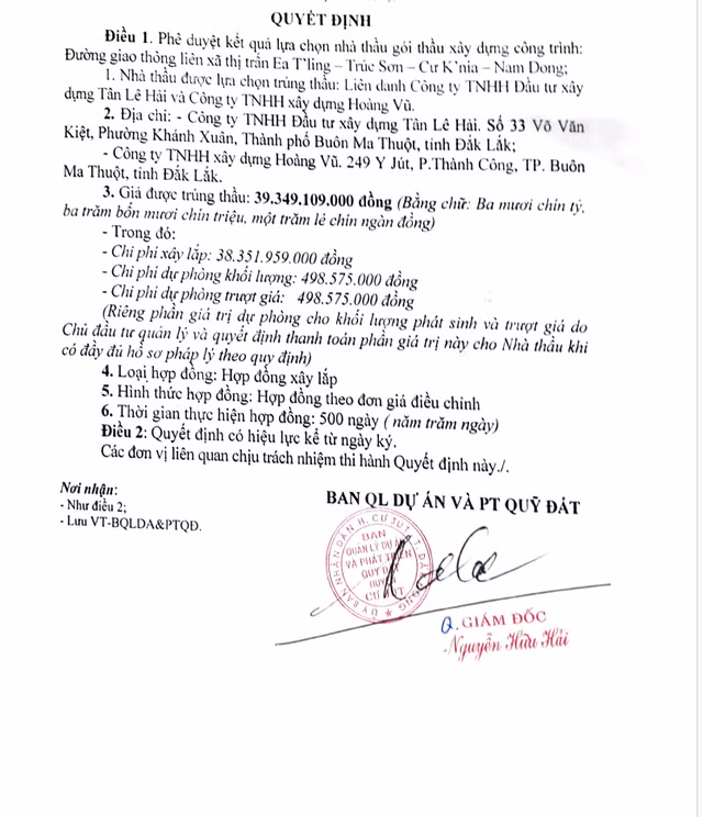 Nang luc Cong ty Hoang Vu trung nhieu goi thau tai Dak Nong