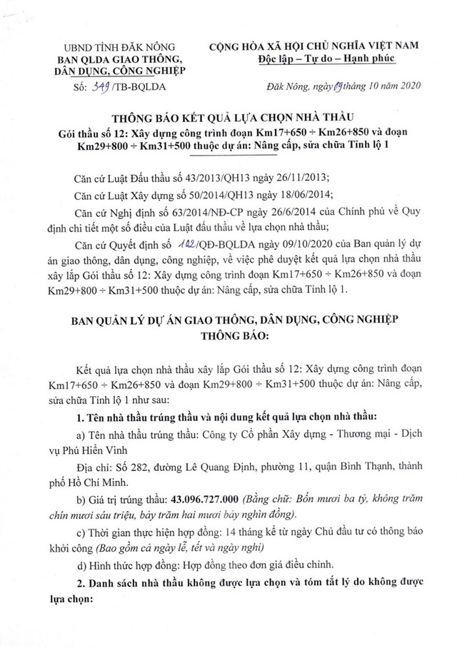 Công ty Phú Hiển Vinh - nhà thầu 'quen mặt' của BQL các dự án ở Đắk Nông - Hình 4 Cong ty Phu Hien Vinh - nha thau 'quen mat' cua BQL cac du an o Dak Nong-Hinh-4