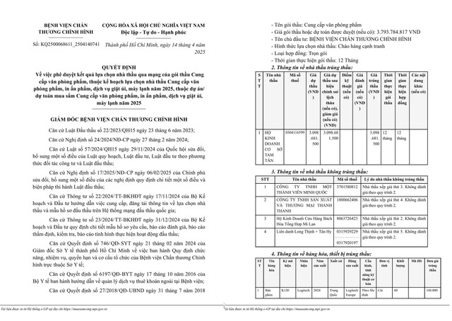 Hộ kinh doanh cơ sở Tam Tân trúng gói cung cấp văn phòng phẩm cho BV Chấn thương chỉnh hình Ho kinh doanh co so Tam Tan trung goi cung cap van phong pham cho BV Chan thuong chinh hinh