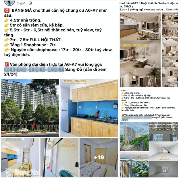 Thông tin cho thuê nhà ở xã hội đăng tải trên Facebook. Ảnh minh họa