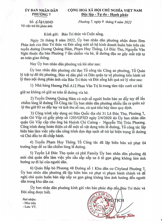 Vỉa hè, lòng đường thành nơi kinh doanh, UBND phường 7, quận Gò Vấp nói gì? Via he, long duong thanh noi kinh doanh, UBND phuong 7, quan Go Vap noi gi?