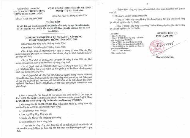 Từng dính lùm xùm hồ sơ dự thầu, Môi trường Waseen trúng gói sửa chữa đường 10 tỷ Tung dinh lum xum ho so du thau, Moi truong Waseen trung goi sua chua duong 10 ty