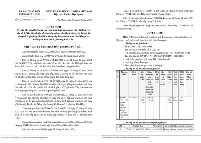TP HCM: Cty Truong Hai - 1 ngay trung 3 goi thau tai Thu Duc
