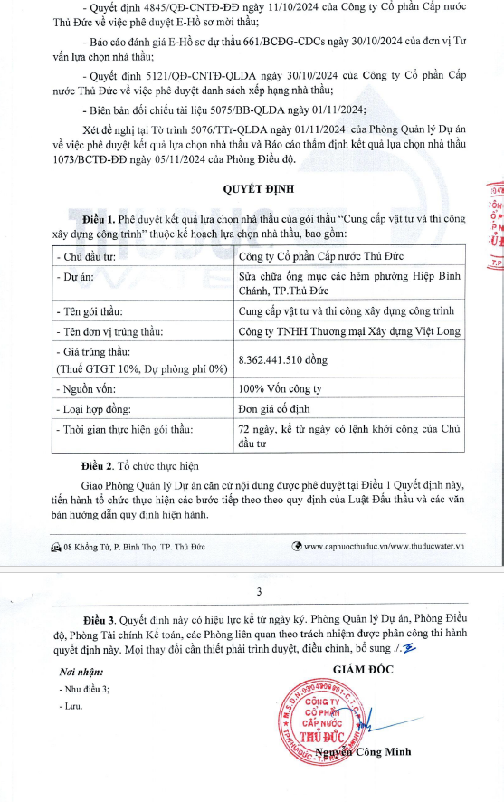 Gói thầu cung cấp vật tư cho cấp nước Thủ Đức đã có chủ Goi thau cung cap vat tu cho cap nuoc Thu Duc da co chu