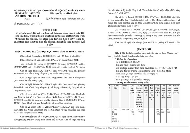 ĐH Nông lâm TPHCM: Gói sửa chữa đấu nối điện chiếu sáng về tay Cty Trường An Sài Gòn DH Nong lam TPHCM: Goi sua chua dau noi dien chieu sang ve tay Cty Truong An Sai Gon