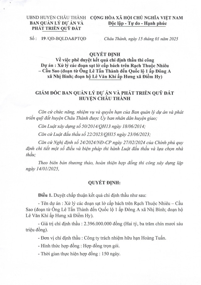 Cty Hoàng Tuấn được chỉ định gói thầu xây lắp hơn 2,3 tỷ tại Tiền Giang Cty Hoang Tuan duoc chi dinh goi thau xay lap hon 2,3 ty tai Tien Giang