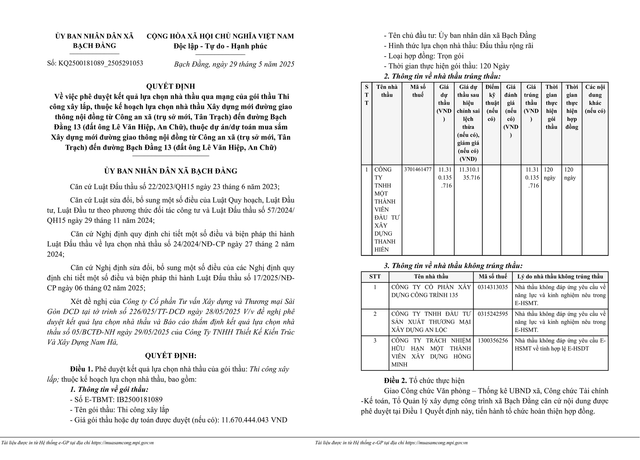 Một phần Quyết định số KQ2500181089_2505291053. Nguồn MSC. qdinh-bdang-1.png