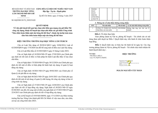 Một phần Quyết định số KQ2500138178_2505231620. Nguồn MSC. qdinh-dhnonglam-1.png