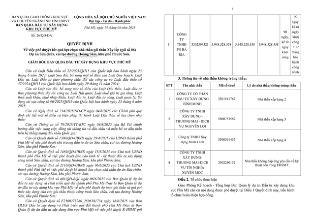 Một phần Quyết định số 26/QĐ-DA. Nguồn MSC. qdinh-26.png