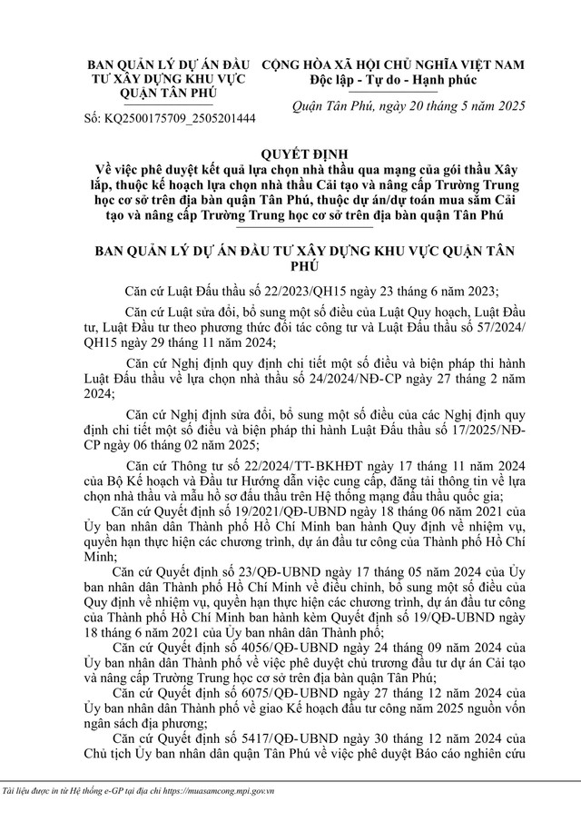 Một phần quyết định số KQ2500175709_2505201444 (Nguồn: MSC) ib2500175709-quyetdinhpheduyetkqlcnt-20-05-2025-hinh-anh-0.jpg