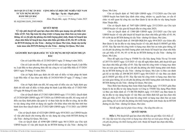 Một phần quyết định số KQ2500132650_2505190820 (Nguồn: MSC) ib2500132650-quyetdinhpheduyetkqlcnt-19-05-2025-hinh-anh-0.jpg