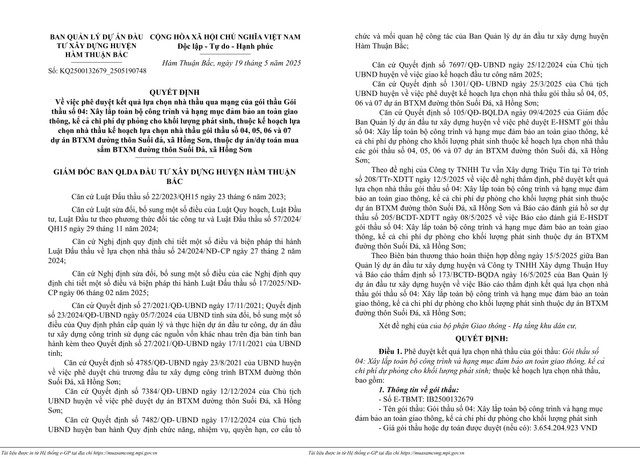 Một phần quyết định số KQ2500132679_2505190748 (Nguồn: MSC) ib2500132679-1.jpg