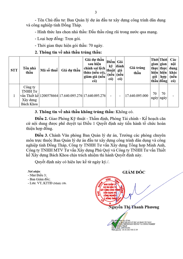 Một phần quyết định số 148/QĐ-BQLDADDCN của Ban Quản lý Dự án Đầu tư Xây dựng Công trình Dân dụng và Công nghiệp tỉnh Đồng Tháp do Giám đốc Nguyễn Thị Thanh Phương ký ban hành. kq-2.png