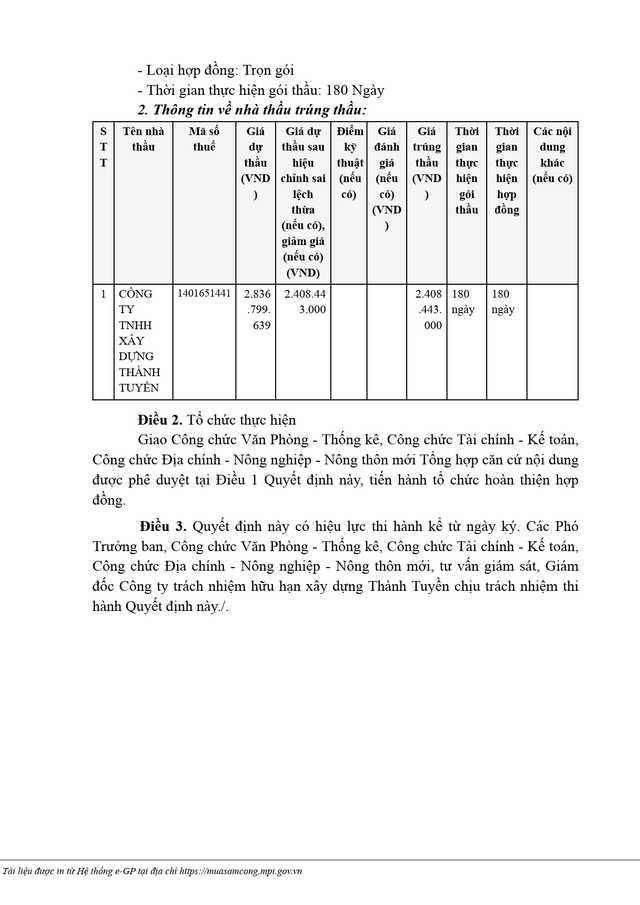 Một phần quyết định phê duyệt kết quả lựa chọn nhà thầu số KQ2500172860_2505211529 do Ban QLXD NTM xã Mỹ Long ban hành ngày 21/5/2025. kq1.png