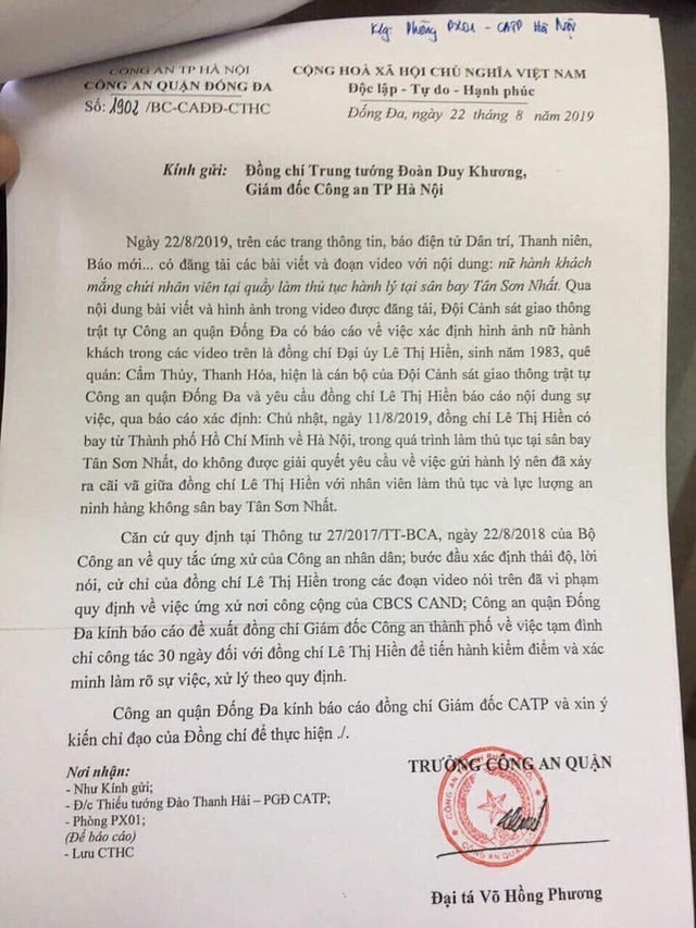 Nữ đại úy cảnh sát quậy ở sân bay Tân Sơn Nhất bị tạm đình chỉ công tác Nu dai uy canh sat quay o san bay Tan Son Nhat bi tam dinh chi cong tac