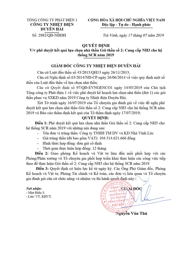Nhiet dien Duyen Hai lai duyet cho Cty Nha Vinh Loc trung goi cung cap NH3-Hinh-3