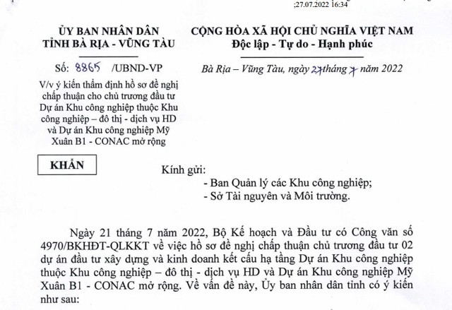 Bà Rịa - Vũng Tàu thẩm định hồ sơ 2 khu công nghiệp 'khủng' Ba Ria - Vung Tau tham dinh ho so 2 khu cong nghiep 'khung'
