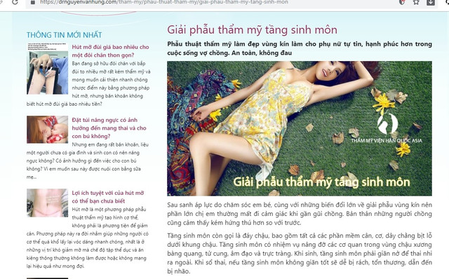 Thẩm mỹ viện Dr Lee: Ngang nhiên quảng cáo dịch vụ cấm thực hiện Tham my vien Dr Lee: Ngang nhien quang cao dich vu cam thuc hien