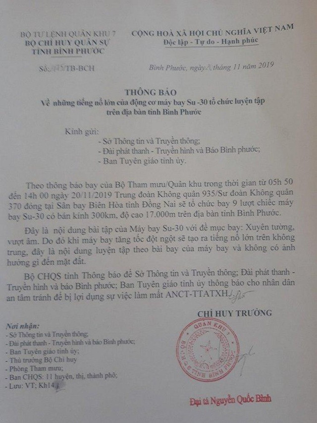 Tiếng nổ lớn tại Bình Phước là do động cơ máy bay Su-30 tăng tốc Tieng no lon tai Binh Phuoc la do dong co may bay Su-30 tang toc