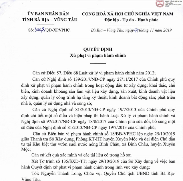 Công ty Kim Tơ bị phạt gần 1 tỷ đồng vì xây dựng trái phép tại dự án Bình Châu Green Garden Villa Cong ty Kim To bi phat gan 1 ty dong vi xay dung trai phep tai du an Binh Chau Green Garden Villa