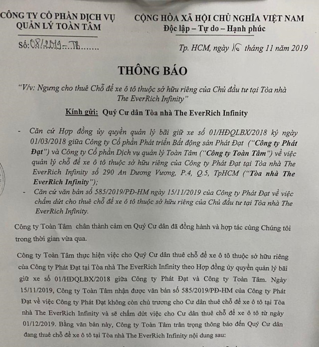 Cư dân The EverRich Infinity nói gì khi không được để xe hơi trong chung cư? Cu dan The EverRich Infinity noi gi khi khong duoc de xe hoi trong chung cu?