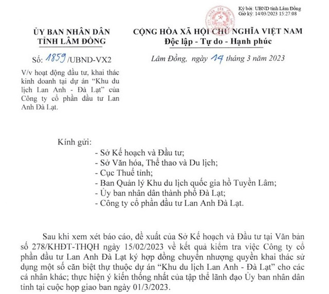 Dien bien moi tai du an Lan Anh - Da Lat