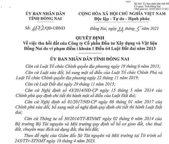 Đồng Nai thu hồi đất dự án không triển khai xây dựng Dong Nai thu hoi dat du an khong trien khai xay dung