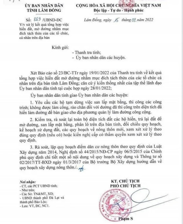 Lâm Đồng rà soát toàn bộ các khu vực hiến đất làm đường để phân lô bán nền Lam Dong ra soat toan bo cac khu vuc hien dat lam duong de phan lo ban nen