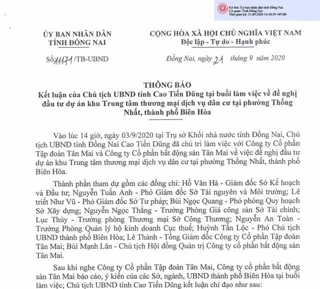 Đồng Nai sẽ báo cáo khu đất giấy Tân Mai lên Thủ tướng Dong Nai se bao cao khu dat giay Tan Mai len Thu tuong