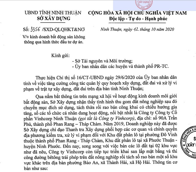 Ninh Thuận 'tuýt còi' doanh nghiệp phân lô bán nền tự phát Ninh Thuan 'tuyt coi' doanh nghiep phan lo ban nen tu phat