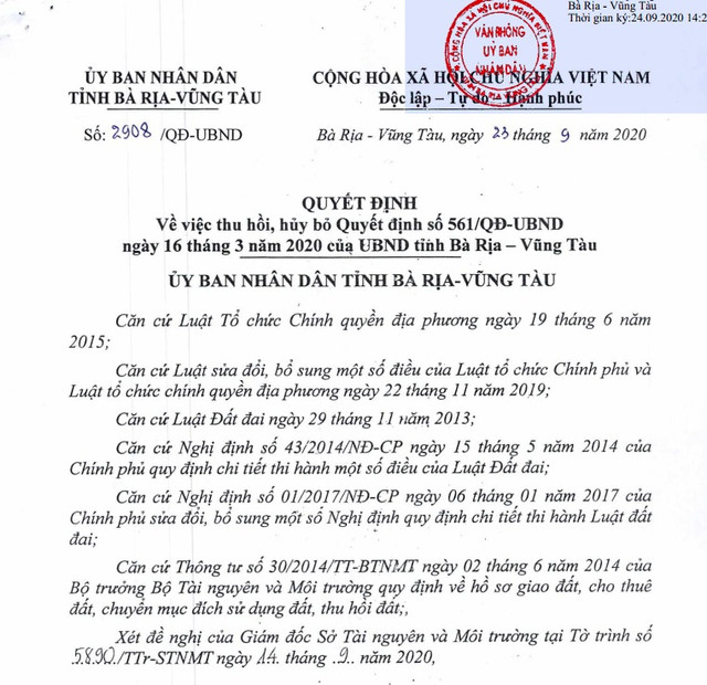 Bà Rịa – Vũng Tàu thu hồi dự án Khu nghỉ dưỡng Tóc Tiên Ba Ria – Vung Tau thu hoi du an Khu nghi duong Toc Tien