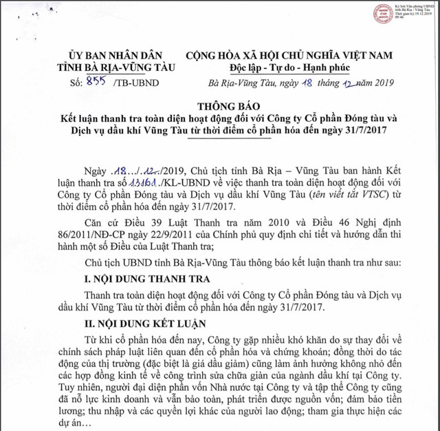 Hàng loạt sai phạm nghiêm trọng của Công ty Đóng tàu và Dịch vụ dầu khí Vũng Tàu Hang loat sai pham nghiem trong cua Cong ty Dong tau va Dich vu dau khi Vung Tau