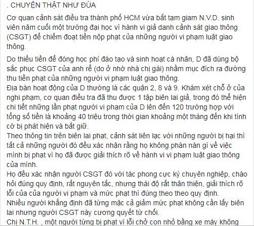 Truy tìm người tung tin 'giả CSGT làm tiền' trên Facebook Truy tim nguoi tung tin 'gia CSGT lam tien' tren Facebook