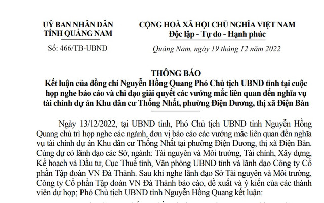 Quảng Nam yêu cầu giải quyết nghĩa vụ tài chính tại Khu dân cư Thống Nhất Quang Nam yeu cau giai quyet nghia vu tai chinh tai Khu dan cu Thong Nhat