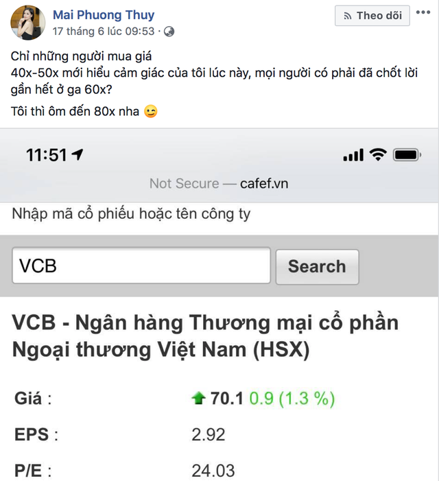 Hoa hậu Mai Phương Thuý gom cổ phiếu VCB ở ngưỡng 40.000 - 50.000 đồng? Hoa hau Mai Phuong Thuy gom co phieu VCB o nguong 40.000 - 50.000 dong?
