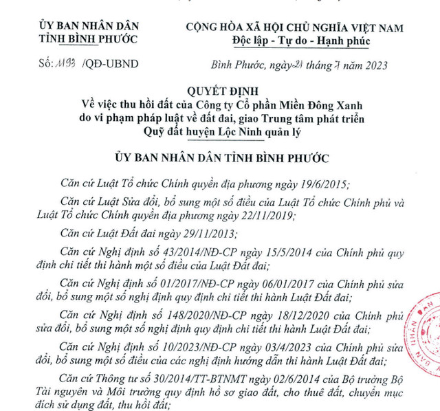 Binh Phuoc thu hoi dat doi voi 2 doanh nghiep do khong trien khai du an