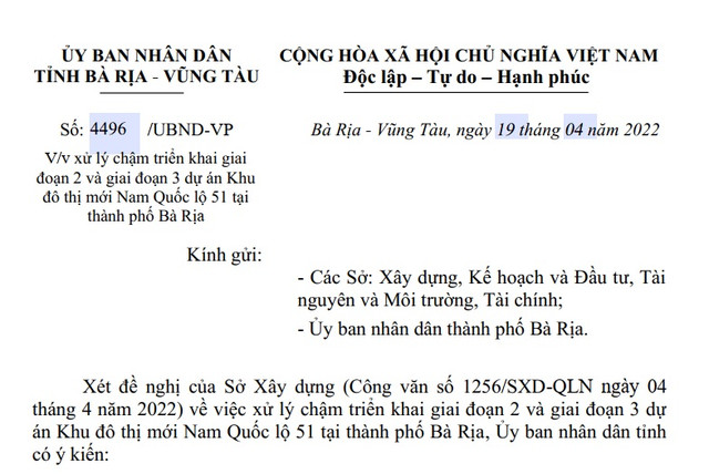Thu hồi 39 ha đất tại dự án Khu đô thị mới Nam Quốc lộ 51 Thu hoi 39 ha dat tai du an Khu do thi moi Nam Quoc lo 51